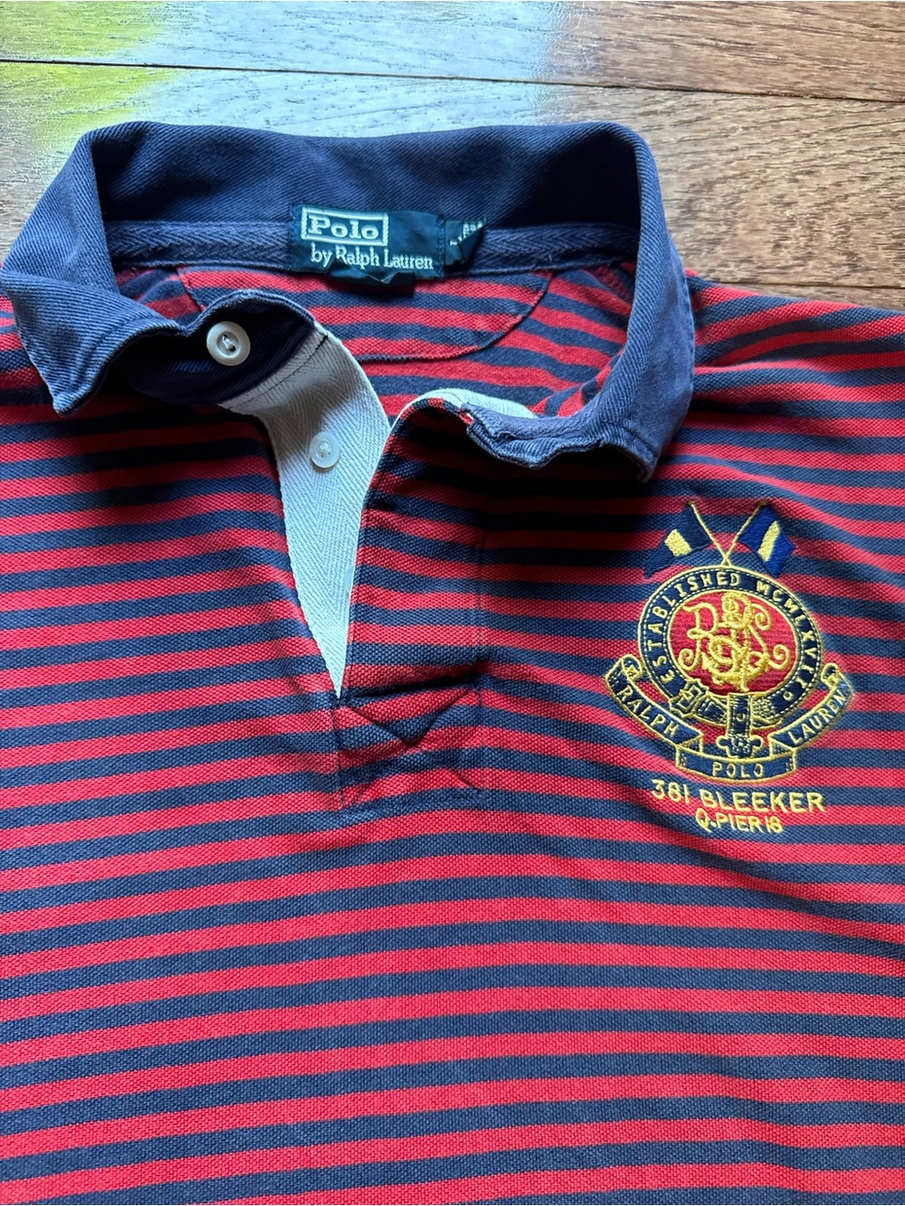 Retro Polo by Ralph Lauren Red & Navy Striped Rugby Polo size large with Crest